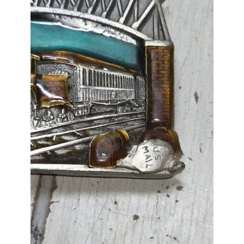 Vtg 1983 Bergamot Brass Works Belt Buckle Train Locomotive Steam Engine Enamel